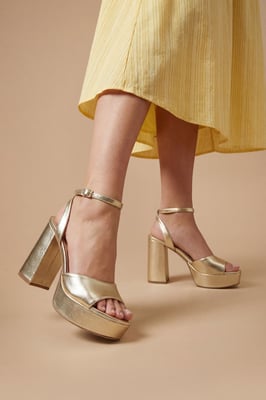 Faith: Hope Faux Metallic Leather Peeptoe High Block Heel Platform Sandals