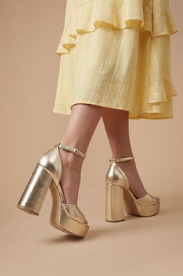 Faith: Hope Faux Metallic Leather Peeptoe High Block Heel Platform Sandals