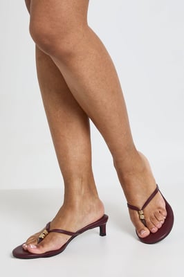 Trim Detail Toe Post Heeled Mules