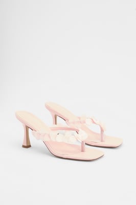 Mixed Sequin Toe Post Heeled Mules