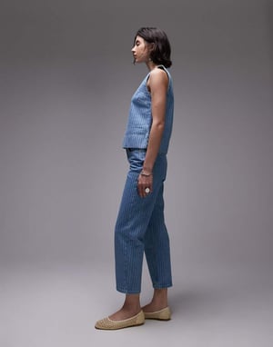 Topshop Runway mid rise rak cropped jeans med blekstrimma