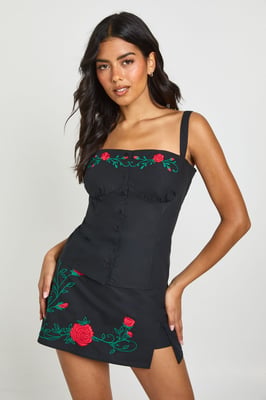Poplin Embroidered Corset Top