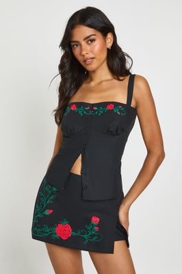 Poplin Embroidered Mini Skirt