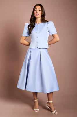 Satin Pleat Front Midi Full Skirt