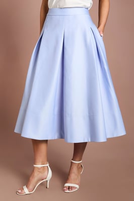 Satin Pleat Front Midi Full Skirt