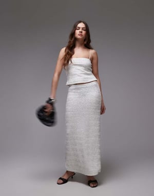 Topshop premium paljetterad midi kjol i vitt