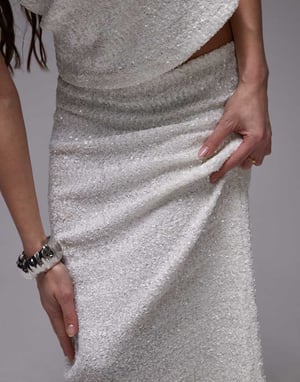 Topshop premium paljetterad midi kjol i vitt