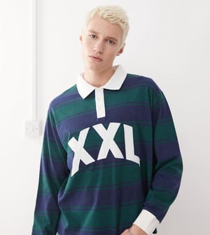 COLLUSION långärmad XXL broderad randig polo i multi