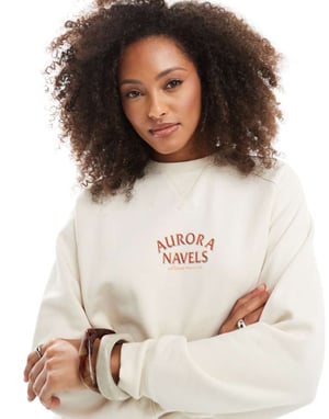 Cotton on orange fruit graphic crew neck sweatshirt i kokosnöt