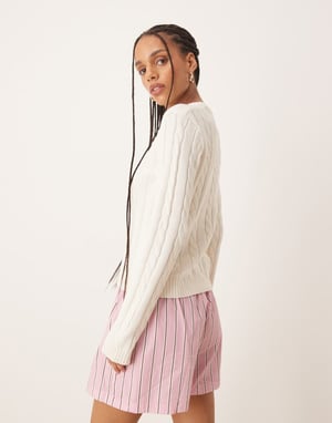 Gina Tricot cotton blend knit sweater with crew neck in cream
