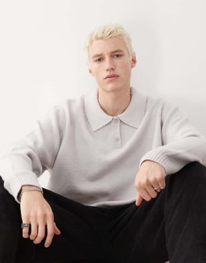 COLLUSION soft knitted long sleeve polo in grey