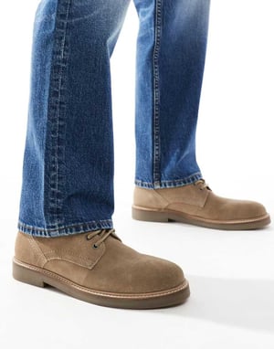 ASOS DESIGN lace up desert boots in stone suede with natural sole