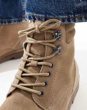 ASOS DESIGN lace up desert boots in stone suede with natural sole