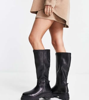 Simply Be Wide Fit knee flat boot with cleated sole in black