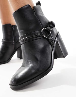ALDO Catasetum harness block heel ankle boots in black leather