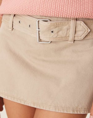 Abercrombie & Fitch belagd denim mini skort i beige