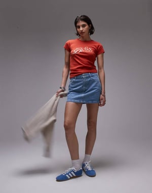 Topshop denim pelmet minikjol i bleknade randar