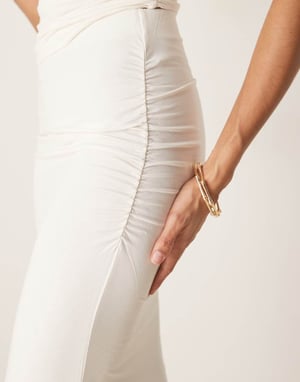 Gina Tricot Soft Touch jersey maxi skirt with ruched side detail in cream