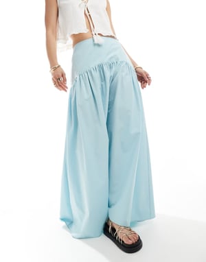 ASOS DESIGN maxikjol med drop waist i blått