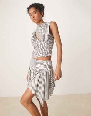 ASOS DESIGN co-ord stripe hanky hem skirt in grey