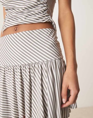 ASOS DESIGN co-ord stripe hanky hem skirt in grey
