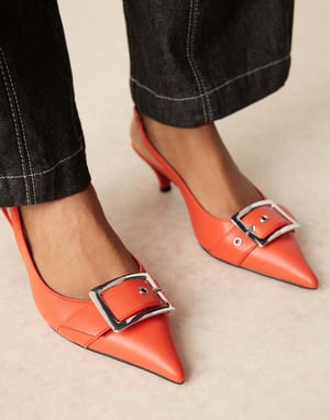 ASOS DESIGN Stellar buckle detail kitten heels in orange