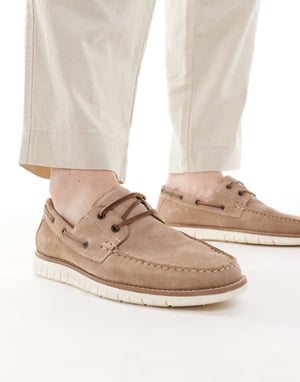 ASOS DESIGN boat shoes in stone suede
