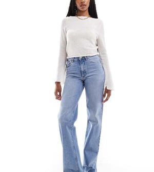 ONLY Hög midja juiciga vida jeans i mellanblå