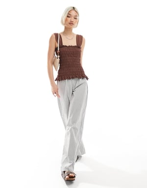 ASOS DESIGN wide strap shirred top in brown