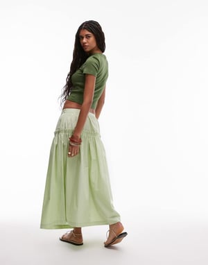 Topshop frill poplin full skirt in green
