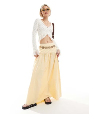 ASOS DESIGN maxikjol med drop waist i gult