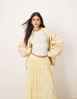 ARRANGE lace drawstring detail volume maxi skirt in lemon