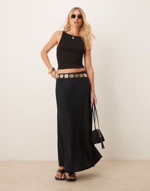 Abercrombie & Fitch snittad linneblandning maxi kjol i svart