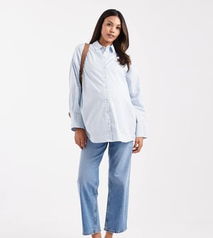ASOS DESIGN Graviditetsankelsporande bekväma stretch raka benjeans i mid blue
