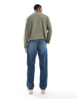 ASOS DESIGN baggy snickarjeans i mörk tvättad blå
