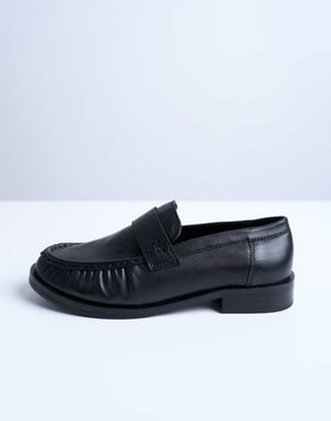Topshop Carey real leather loafers with ruched detail in black