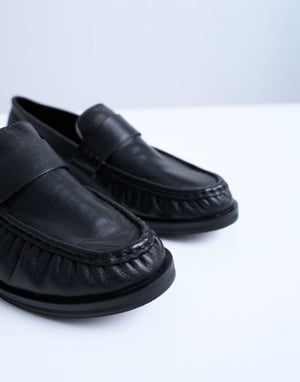 Topshop Carey real leather loafers with ruched detail in black