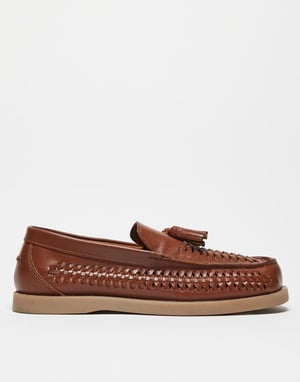 ASOS DESIGN loafers i tan läder med vävning