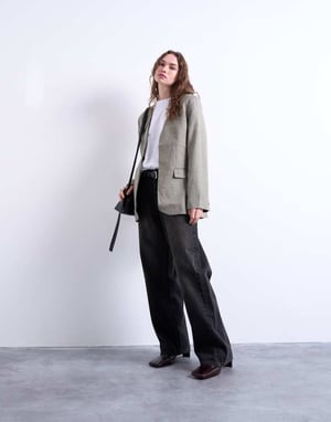 Topshop collarless chuck on blazer in grey check