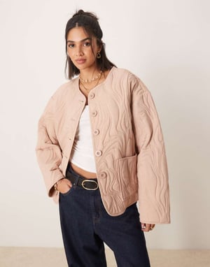 ASOS DESIGN textured quilted cotton jacket in pale pink
