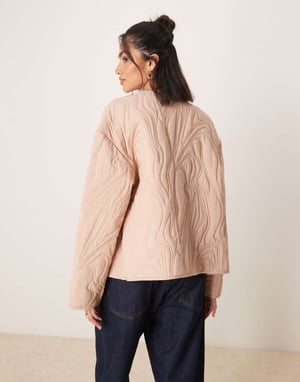 ASOS DESIGN textured quilted cotton jacket in pale pink
