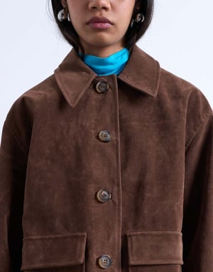 Topshop faux suede patch pocket boxy jacket in brown