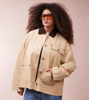 ASOS DESIGN Curve clean cord collar barn jacket in stone