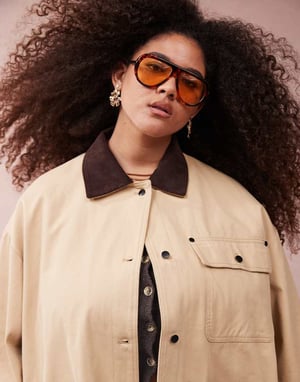 ASOS DESIGN Curve clean cord collar barn jacket in stone