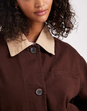 ASOS DESIGN bomber barn jacket with stone collar in chocolate