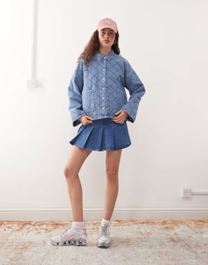 Noisy May quilted diamond denim jacket in light blue wash