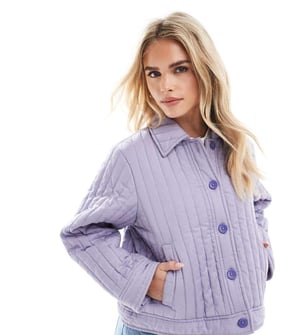 ASOS DESIGN Petite washed quilted shacket in lilac