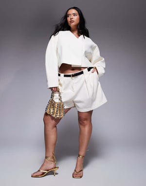 ASOS DESIGN Curve cropped textured blazer co-ord in cream
