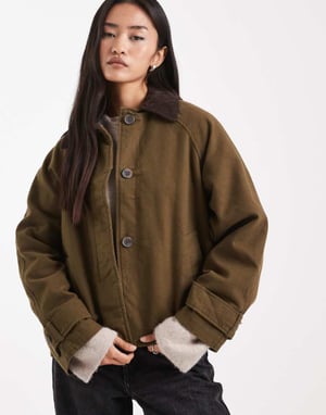 ASOS DESIGN jacket with contrast collar in khaki