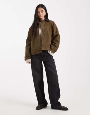 ASOS DESIGN jacket with contrast collar in khaki